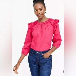 NEW Loft Swiss Dot Textured Ruffle Cotton Blouse Dobby Tie Back Small Pink NWT